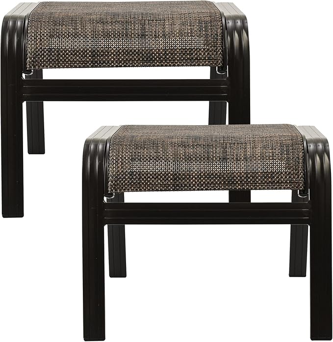 Outdoor Patio Foot Rest Ottoman Seat Textilene Portable Metal Footstool by Deugold