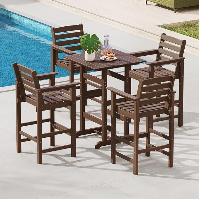 Tangkula 3-Piece Patio HDPE Bar Set, 2 Bar Height Adirondack Armchairs w/Square - Image 3