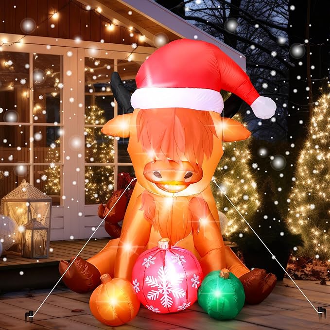 VIHOSE 4.9 FT Christmas Inflatable Cow Decoration Inflatable Highland Cow Cute - Image 6