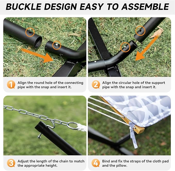 2 Person Outdoor Hammock with Stand, Cotton Rope Hammock with Polyester Pad - Image 5