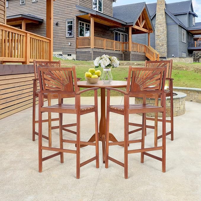 COSTWAY Bar Stools Set of 4, Outdoor Acacia Wood Bar Chairs - Image 2