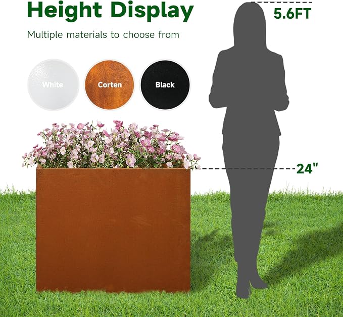 Rusted Metallic Heavy Rectangular Planter 30" x 12" x 24" - Image 4