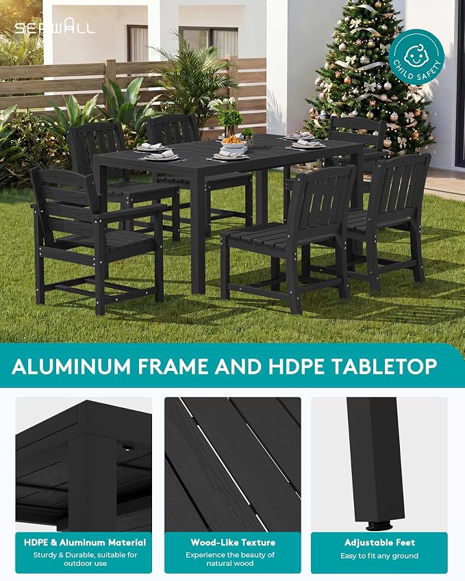 SERWALL 7-Piece Outdoor Dining Set, All Weather HDPE Outdoor Furniture Set - Image 5