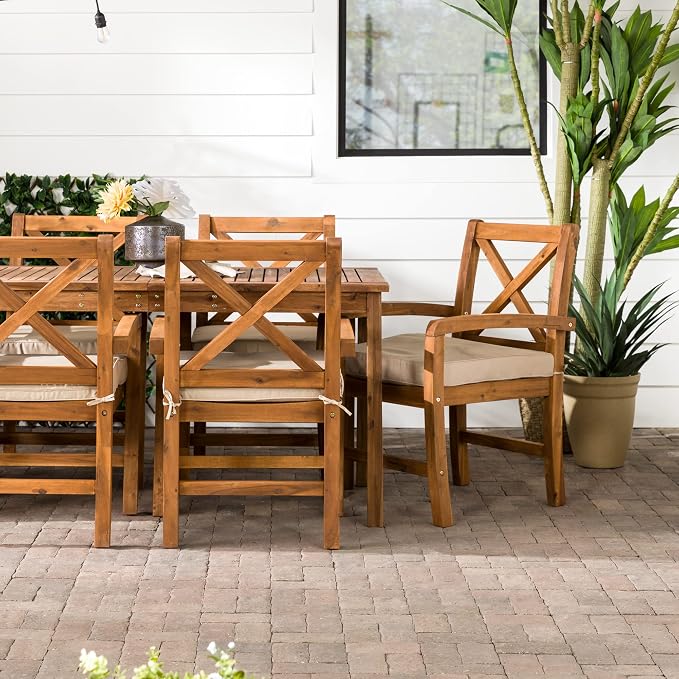 Walker Edison Delray Classic 7 Piece Acacia Wood Outdoor Dining Set - Image 4