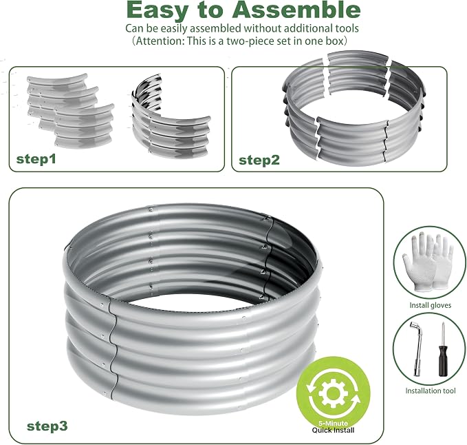 2x2x1ft-3pcs-Oval Raised Garden Bed Kit, Galvanized Planter Garden Boxes Outdoor - Image 2