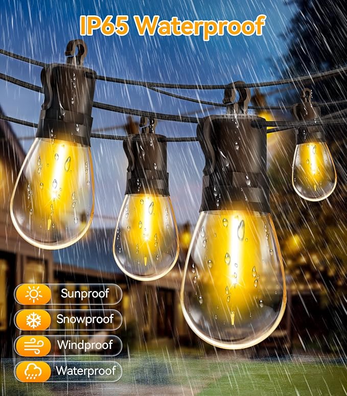 Outdoor String Lights Patio LED Light Outside - 60M 58+2 S14 LED Dimmable 200ft - Image 5