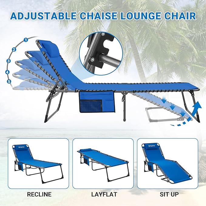 KingCamp Lounge Chair Outdoor, Folding Tanning Chairs Comfy Adjustable - Image 4