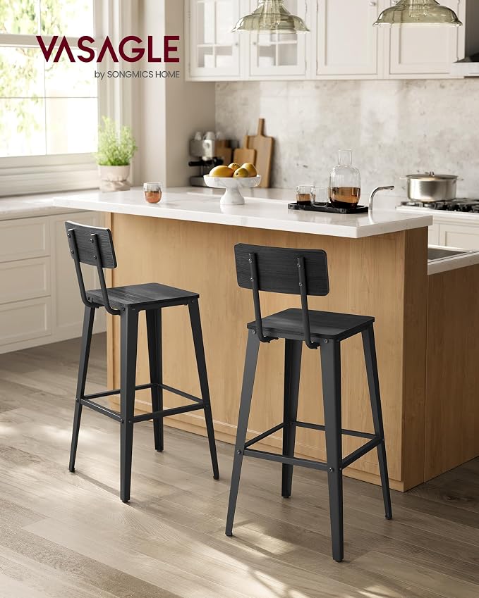 VASAGLE Set of 2 Bar Stools, Bar Height Stools, 29.1 Inches Tall Barstools - Image 3
