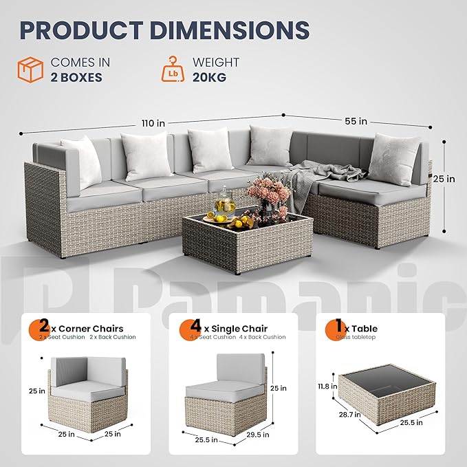 Pamapic 7-Piece Outdoor Sectional Furniture Set, All-Weather Wicker Patio Sofa - Image 5
