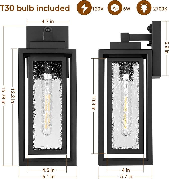 WIHTU Motion Sensor Exterior Porch Light Fixtures, Water Ripple Outdoor Wall - Image 5