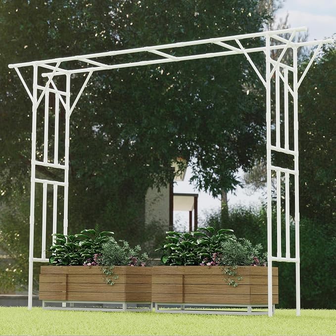 Extra Large Flat Top Garden Arch, PE-Coated Metal Trellis by OnlyGarden