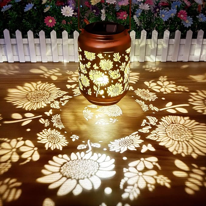 Sunflower Solar Lantern Outdoor Waterproof, Metal Hanging Solar Powered Lantern - Image 2