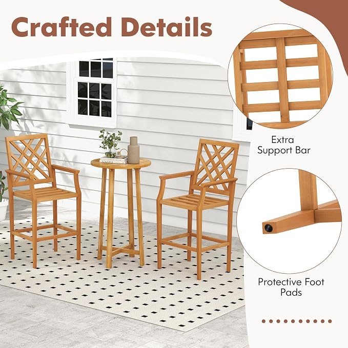 Tangkula 3 Piece Patio Bar Set, Teak Wood Bistro Furniture - Image 8