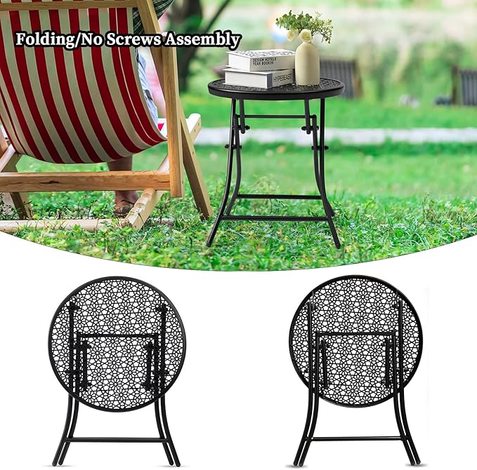 TeoKJ Folding Outdoor Side Tables, Anti Rust Small Patio Table Round Metal - Image 4
