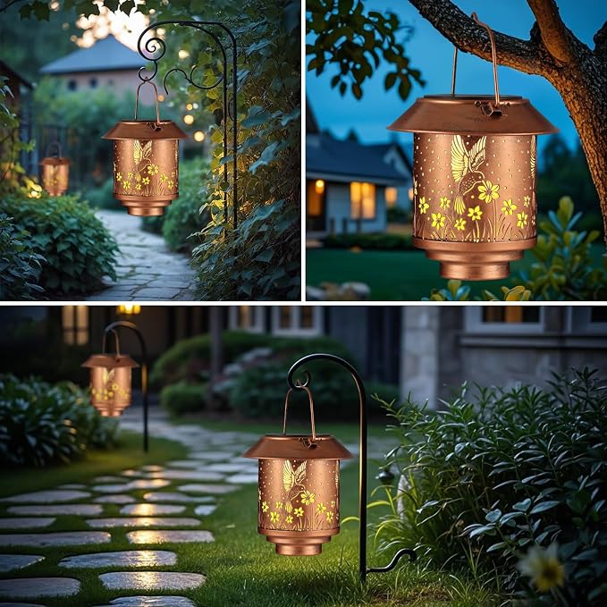 Solar Lantern Waterproof Metal Hummingbird Decor Valentine's Day Birthday Gifts - Image 3