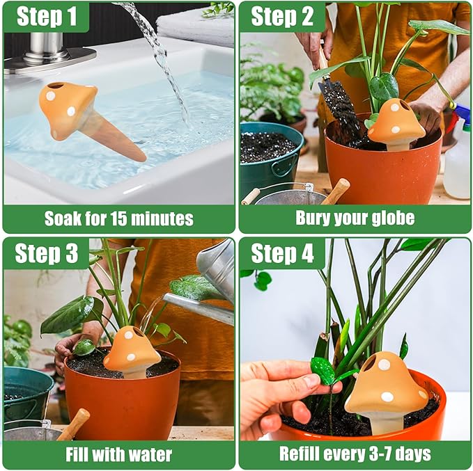 4PCS Terracotta Self Watering Spikes, Mushroom Shaped Self Watering Globes - Image 7