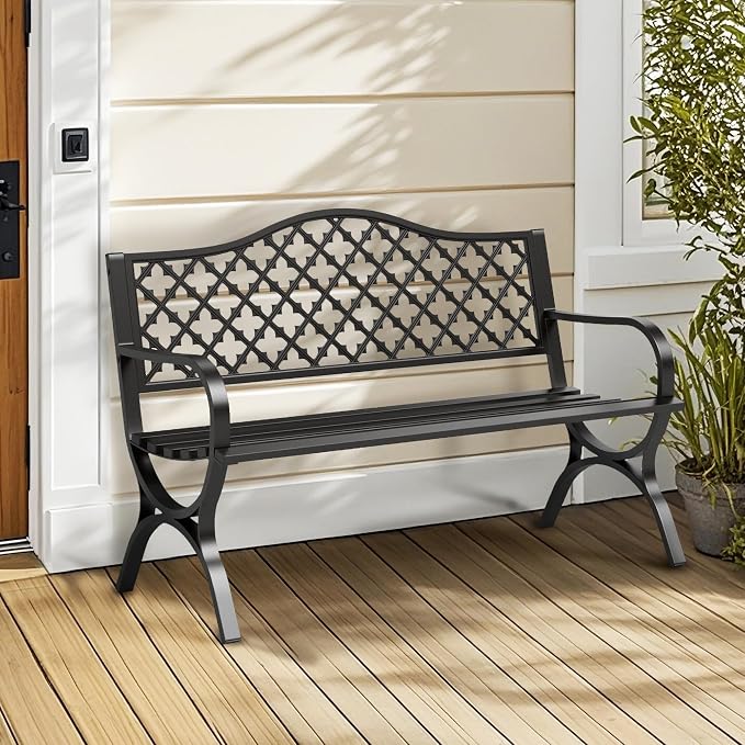 Sophia & William Outdoor Bench, 50 inches Metal Garden Bench, Cast Iron Park - Image 2
