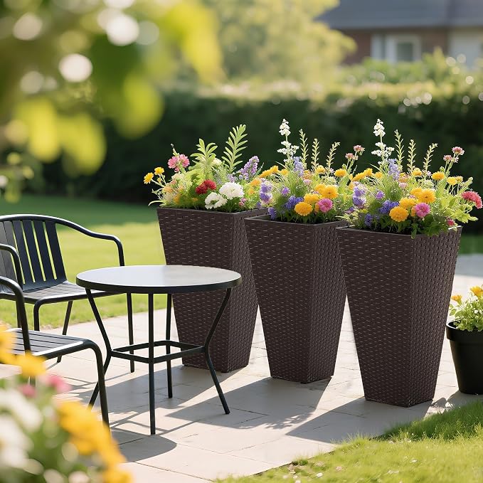 Outsunny Tall Planters for Outdoor Plants Set of 3, 24 in Taper Planters - Image 8