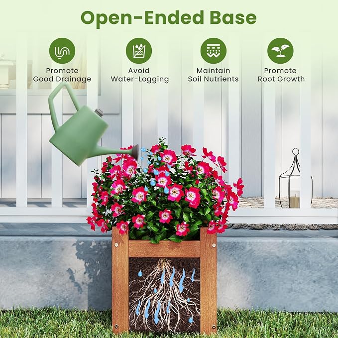 HAPPYGRILL Outdoor Bench with 2 Raised Garden Beds, 2-in-1 Outdoor Planter Box - Image 6