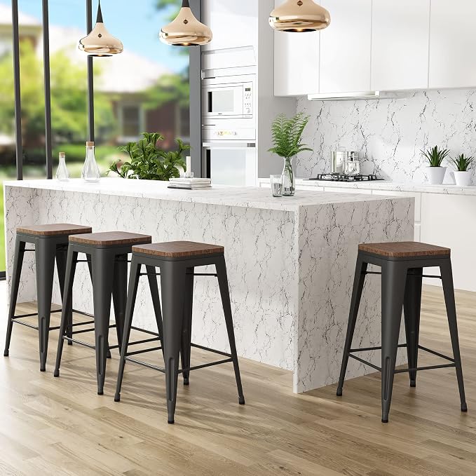 Andeworld Bar Stools Set of 4 Stackable Metal Bar Stools Industrial Counter by Andeworld