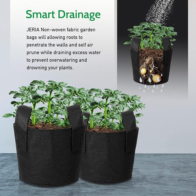 JERIA 12-Pack 20 Gallon Grow Bags, 300G Thickened Nonwoven Garden Pots - Image 6