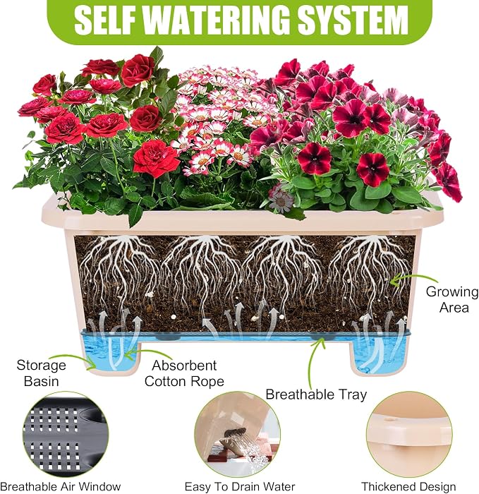 Self-Watering Rectangle Planter Boxes 8-Pack, 15.7-Inch Window Box Planter - Image 2