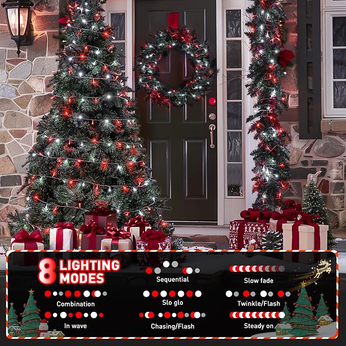 JMEXSUSS 200 LED Red and White Christmas Lights Outdoor, 66ft Halloween String - Image 5