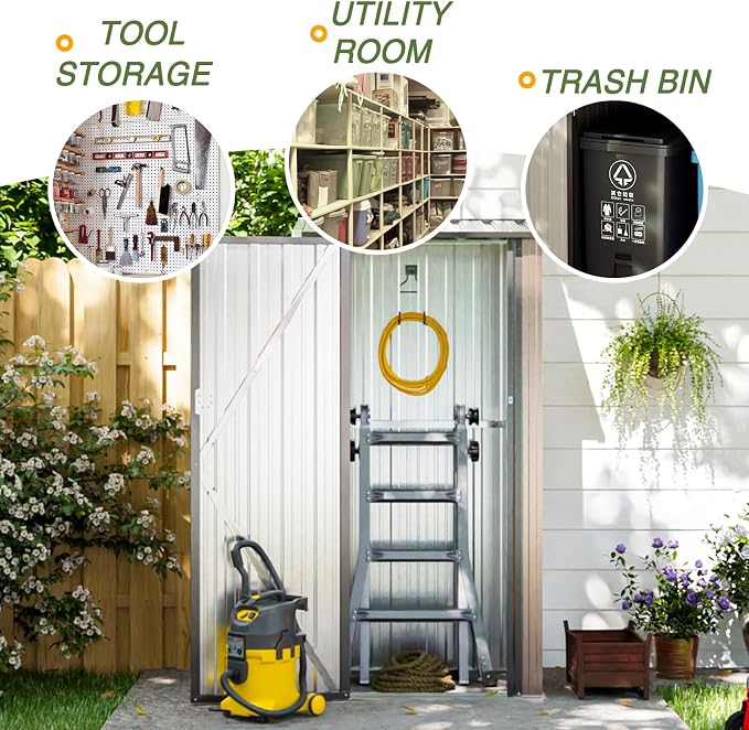 Aoxun 30"x21" Outdoor Metal Storage Shed, Vertical Cabinet - Image 5