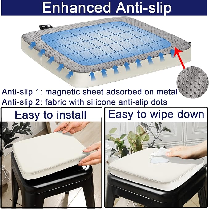 BUYUE Enhanced Anti-Slip Magnetic Bar Stool Cushion 1 Piece, Luxury PU Leather - Image 3