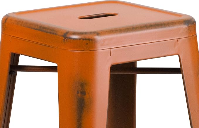 Flash Furniture Kai Commercial Grade 30" High Backless Distressed Orange Metal - Image 5
