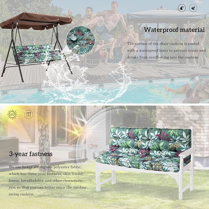 Outside Benches Cushion with Backrest, Thicken Waterproof Swing Cushions 2/3 - Image 6