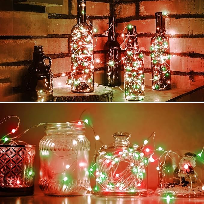 QITONG 4 Pack Solar Fairy Lights, Each 33ft 100 LED Red and Green Christmas - Image 8