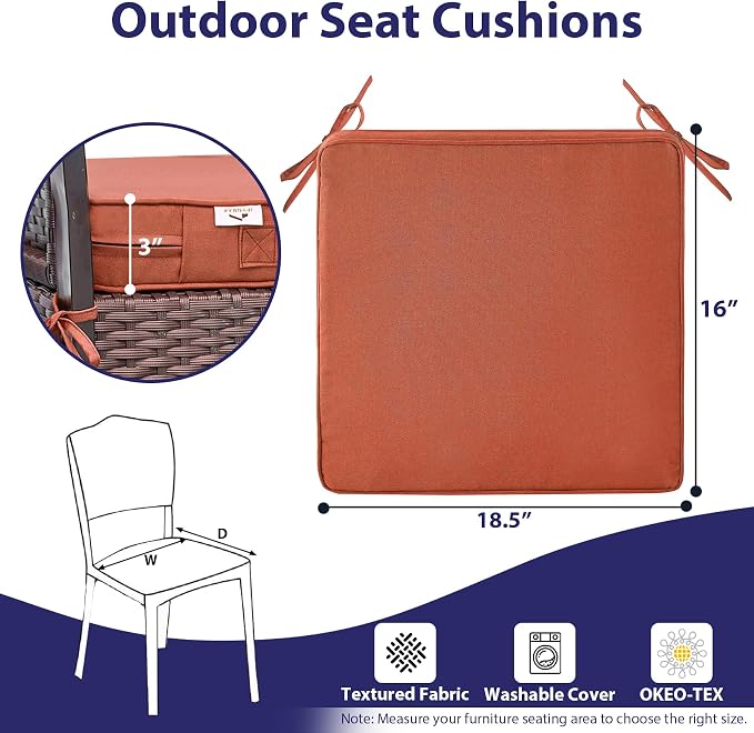 Outdoor Chair Cushions Set of 4 -Waterproof Outdoor Seat Cushions - Image 6