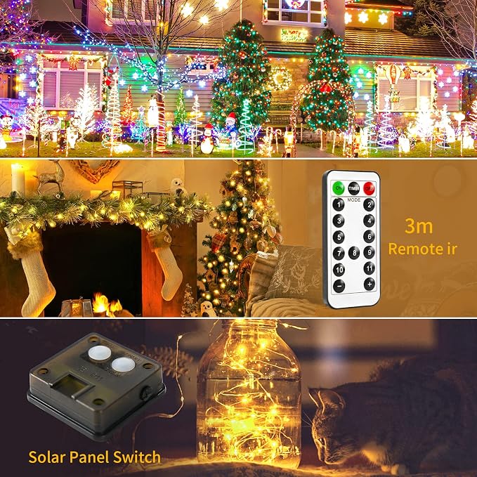 JMEXSUSS 2 Pack Solar Christmas Lights Outdoor Waterproof, 100 LED 33ft Warm - Image 4