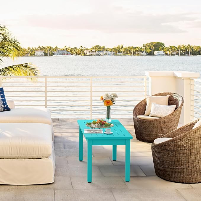 LUE BONA Outdoor Coffee Table Rectangle, HDPS Patio Coffee Tables - Image 2