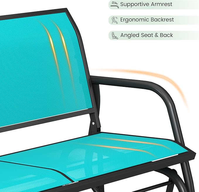 Patio Outdoor Glider Bench, High Backrest and Breathable Mesh Fabric, Yard - Image 6
