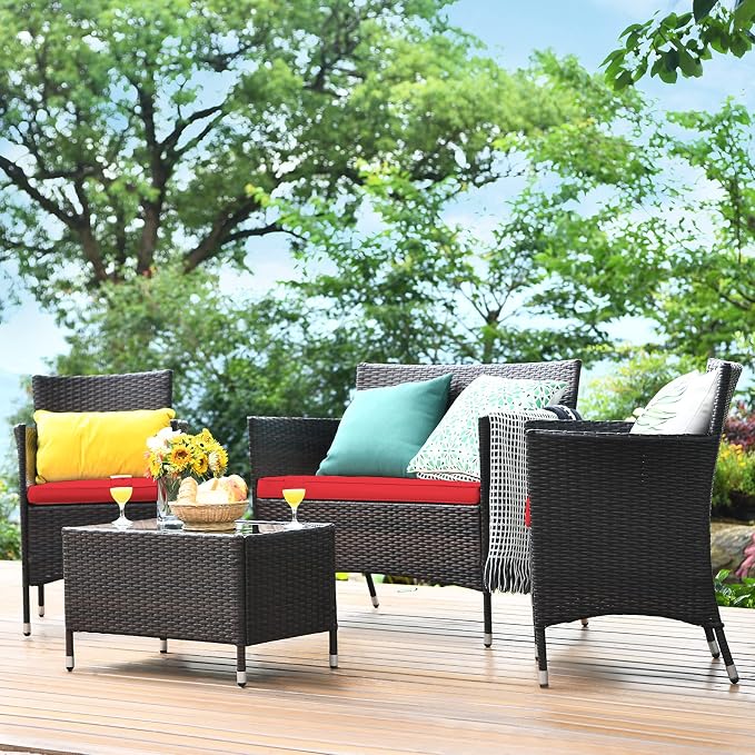 COSTWAY 8PCS Rattan Patio Furniture Set, Outdoor Wicker Rattan Chairs - Image 6
