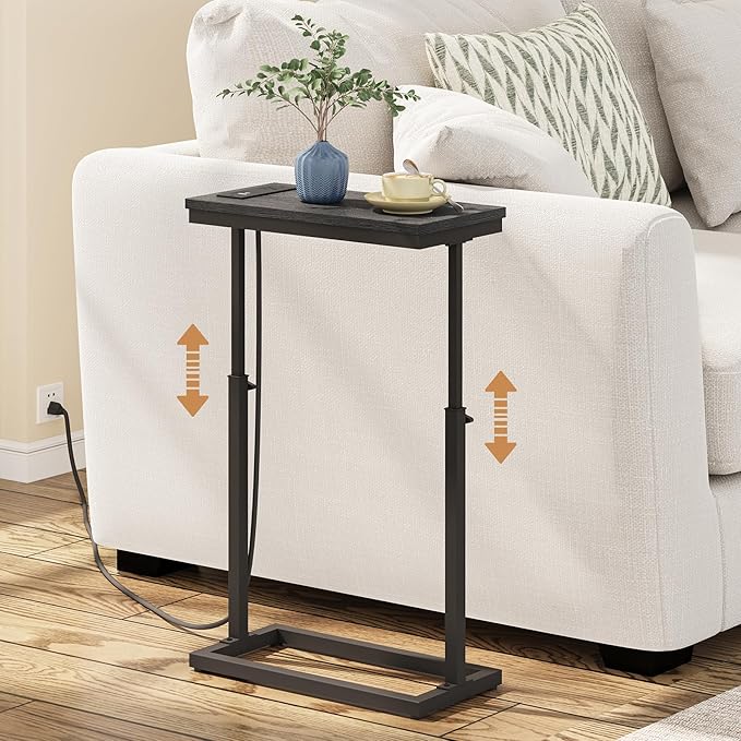 TUTOTAK End Table with Charging Station, Side Table, Tall Couch Table, Sofa by ChoosetutotakFurnitureBuildYourCozyHome