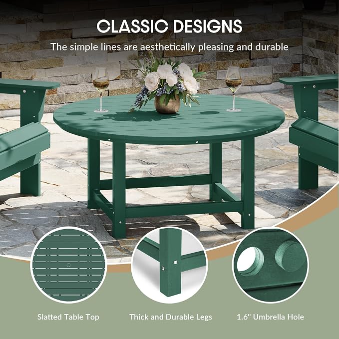 WestinTrends Malibu Low Outdoor HDPE Round Patio Coffee Table, Dark Green - Image 8