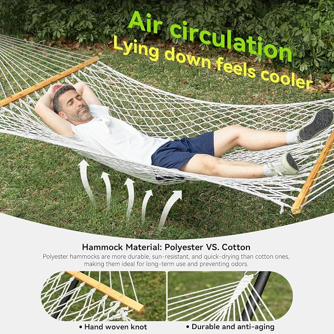Double Hammock for 2 Person, Handwoven Rope Hammock - Image 4