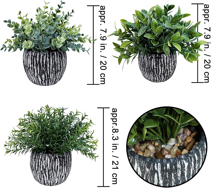 Winlyn Set of 3 Artificial Potted Plants Faux Eucalyptus Rosemary Boxwood - Image 2