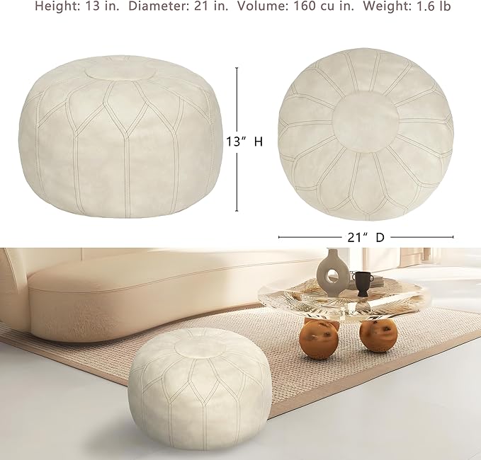 Thgonwid Unstuffed Moroccan Faux Leather Pouf Ottoman - Image 3