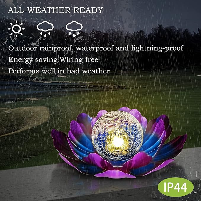 WNP Solar Lotus Flower Light Outdoor Decorations, Solar Powered Outdoor Garden - Image 3