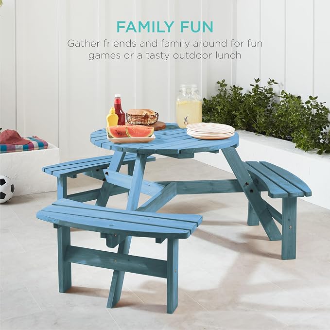 Best Choice Products 6-Person Circular Outdoor Wooden Picnic Table - Image 7