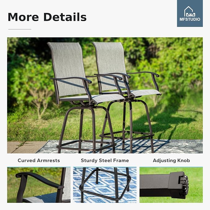 MFSTUDIO 3 Piece Outdoor Swivel Bar Set, Outdoor Bar Table and Chairs Set - Image 3