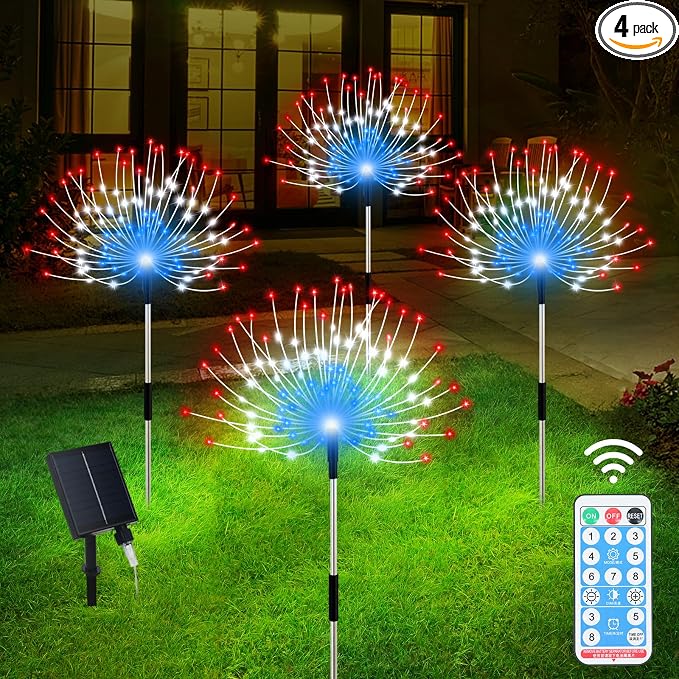 Solar Garden Lights Outdoor, 4 Pack Total 480 LED Solar Firework Lights by Slyuexu