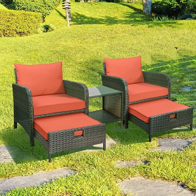 LEVELEVE Balcony Furniture 5 Piece Patio Conversation Set, PE Wicker Rattan - Image 7
