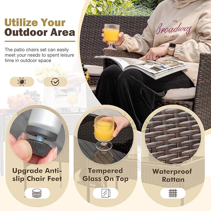 Homall 4 Pieces Outdoor Patio Furniture Sets Rattan Chair Wicker Set, Outdoor - Image 3