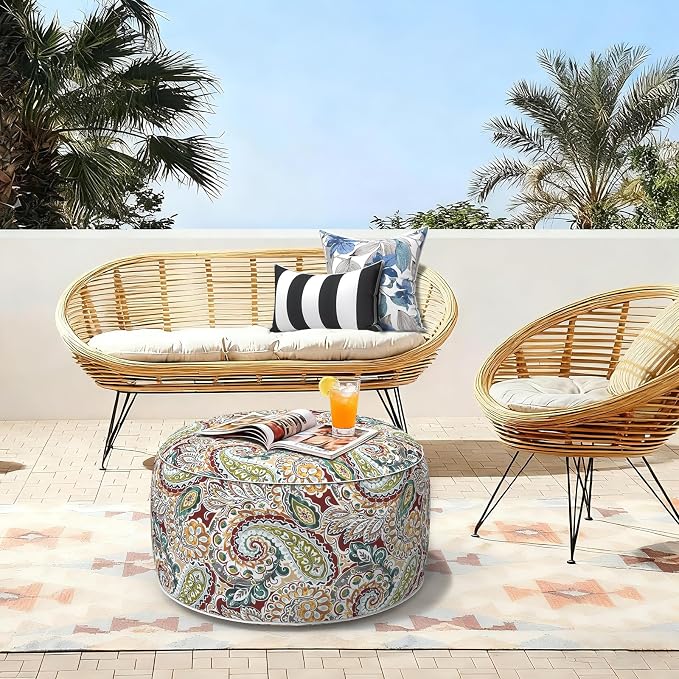 LVTXIII Outdoor Inflatable Ottoman, Fade-Resistant Round Footrest Stool D31”x - Image 2