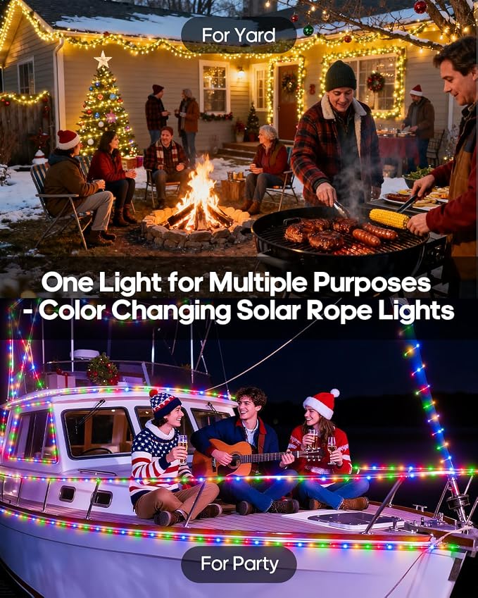 ICRGB Solar Rope Lights Outdoor, 66Ft 200LED 1800mAh Christmas String Lights - Image 2